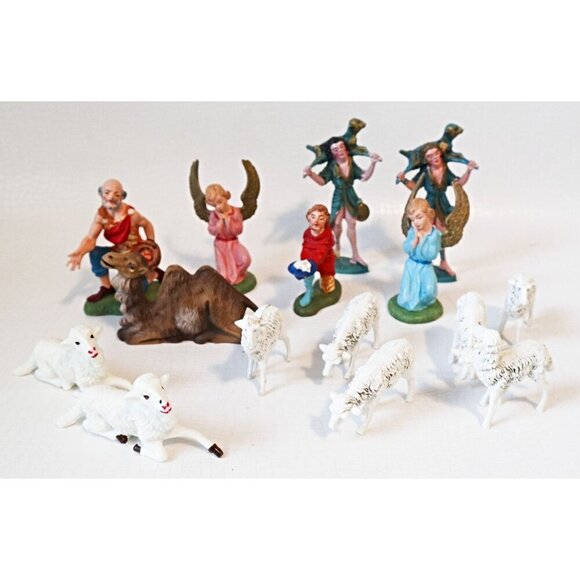 14 Vintage Italian Nativity Scene Figures Shepherds Sheep Camel Fontanini Depose - Picture 1 of 8